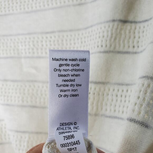 Athleta Mix It Up Sweater Athletic Cotton Linen Top Striped Ivory Size Small - Picture 4 of 8